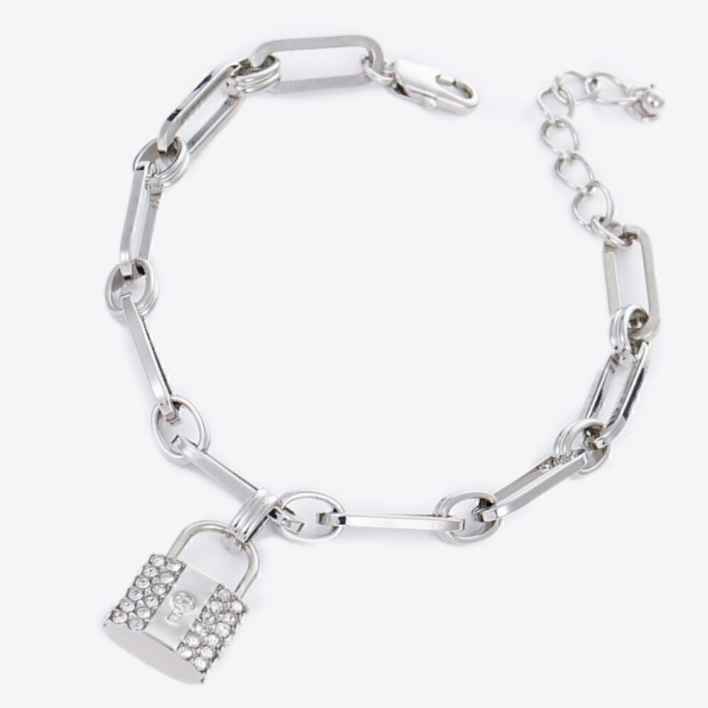 💥Silver rhinestone lock silver link bracelet